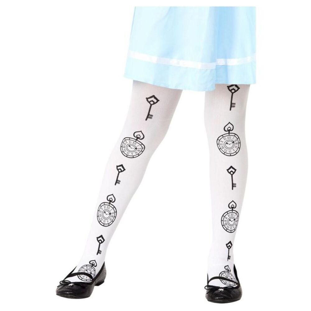 Smiffys Girls Wonderland Clock Pantyhose / White/Black